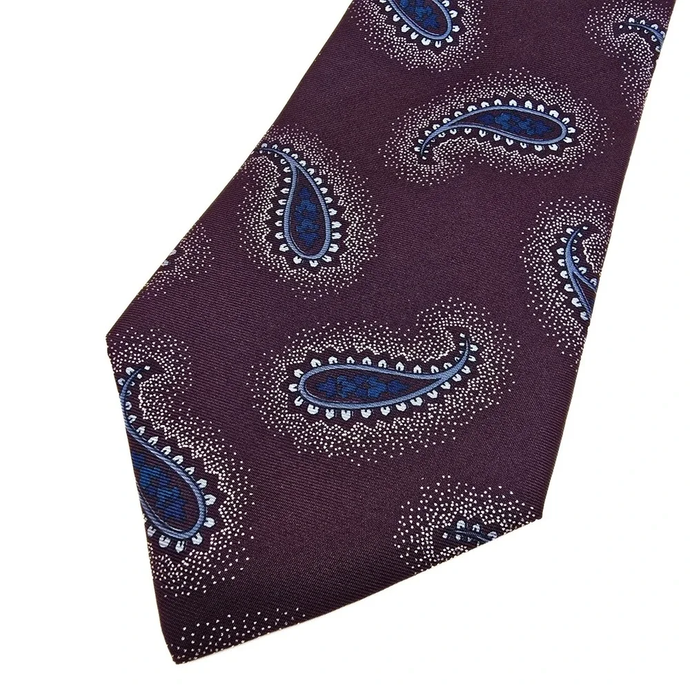 Bugatti Mens Silk Necktie‎ Plum Purple Blue Paisley Woven Formal Business Tie